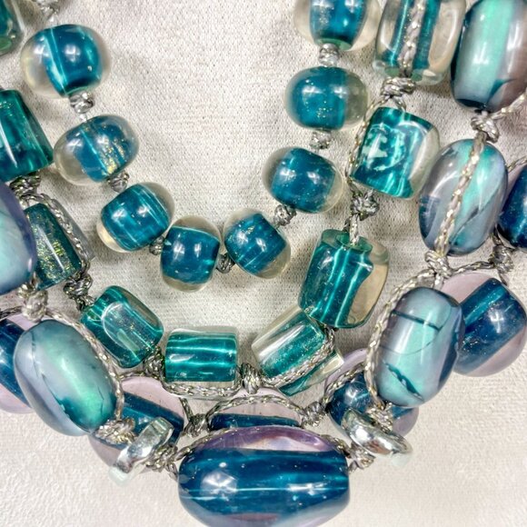 Chicos Annie Teal Multistrand Chunky Necklace Ocean Mermaid Beads - Picture 3 of 5